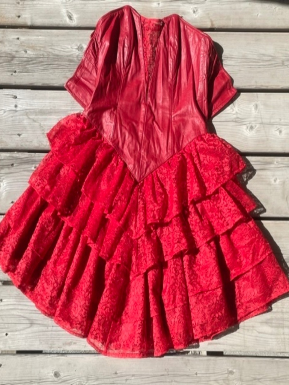 Chia Red Leather & Lace Party Dress 80's Goth Madonna